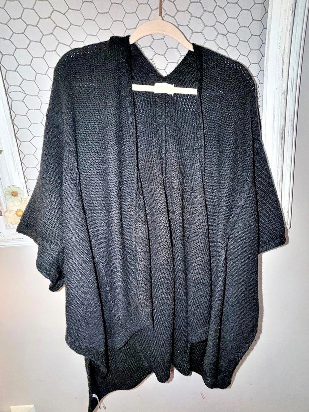 Kriah Fashion Black Knit Open Front Poncho